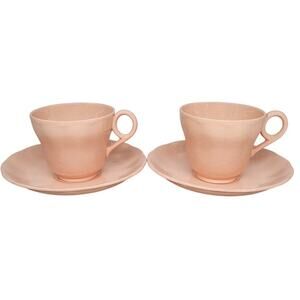 Grindley Peach‎ Petal Pink Teacups Saucers Set of 2 Vintage Wavy Rim China 2-5